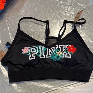 PINK Victoria's Secret Black Bralette with Floral Accents new with tags